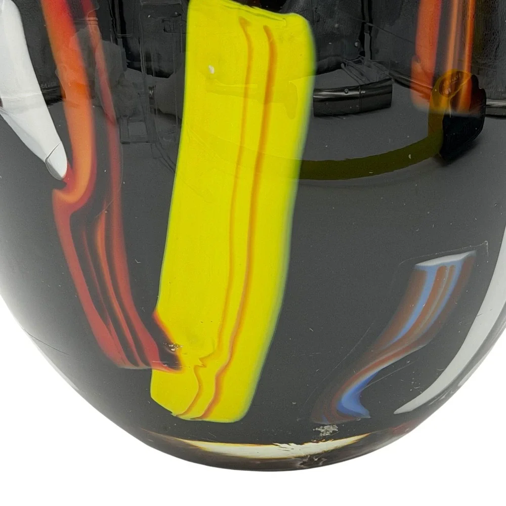 Vtg Art Glass Vase Colorful Black Stripe Abstract Postmodern Heavy LG Y2K 11.5in